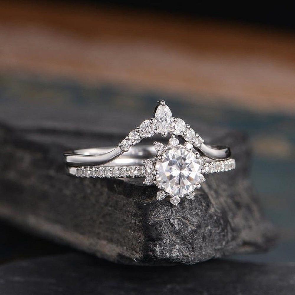 Round Lab Grown Diamond Engagement Ring, Chevron Diamond Ring